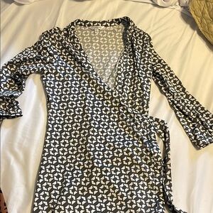 Black and White Geometric Wrap Dress